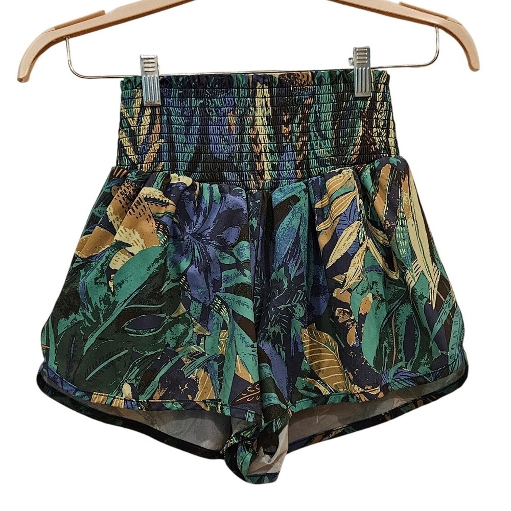 OFFLINE by Aerie Womens Tropical Smocked Waist Shorts Green Blue Floral Medium
